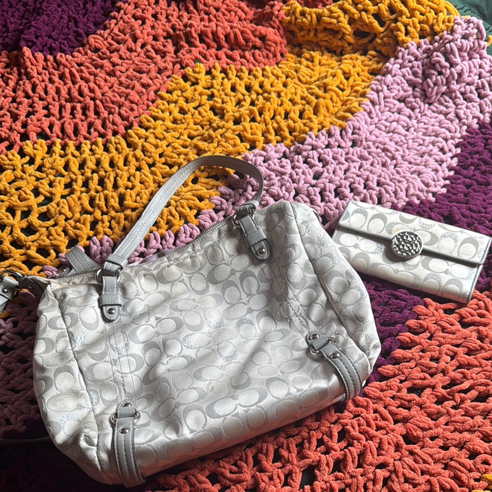 Coach Gray Shoulder Bag with Metallic Finish